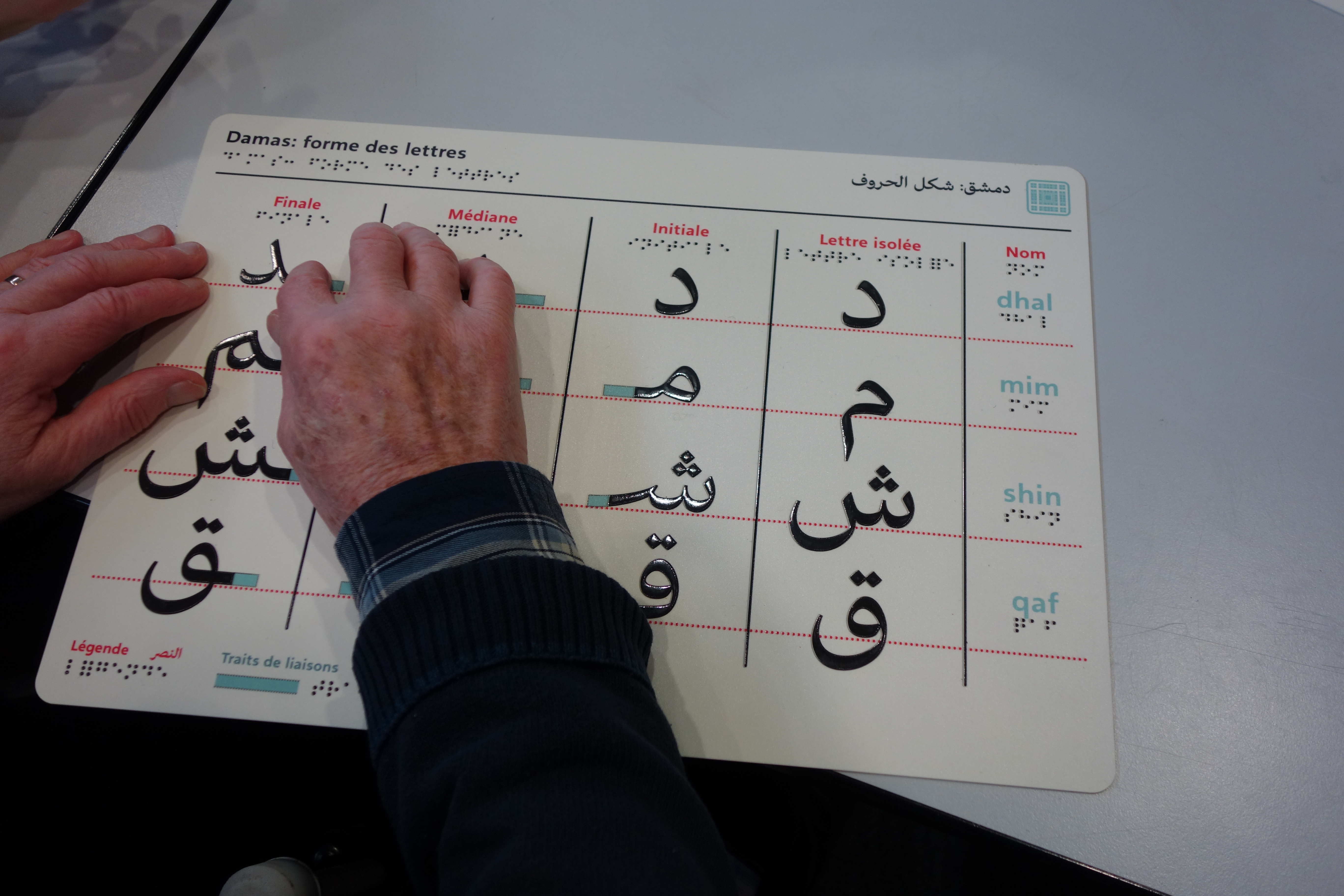 Plaquette de l'alphabet arabe en braille
